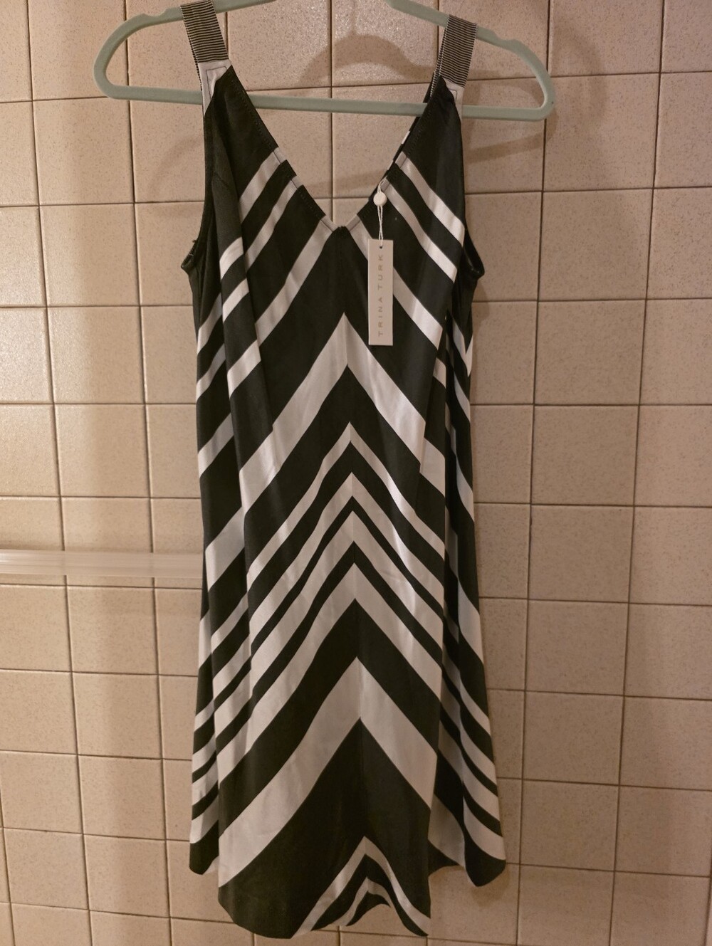 Trina Turk Black & White Chevron V-Neck Slip Dress